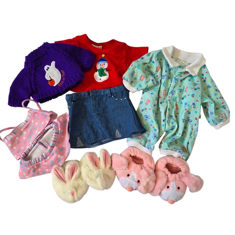Build A Bear Workshop Clothing Lot Halloween Christmas Denim Skirt Slippers